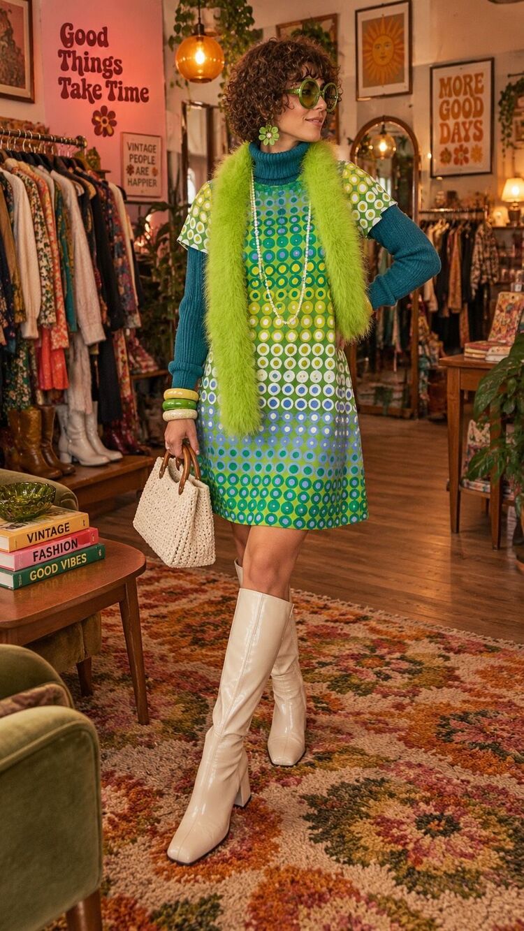 Boden Women’s Silk 60s Mod Multi Blue Green Psychedelic Circle Print GoGo Short